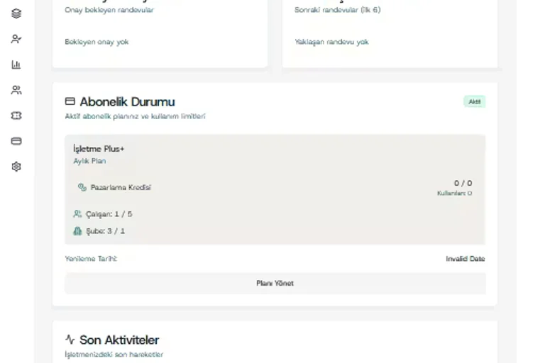 Yönetim paneli tablet görünümü